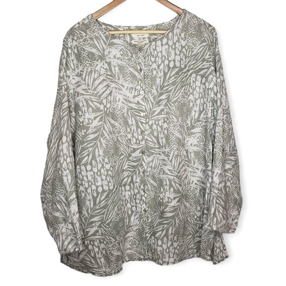 Christian Siriano Women’s 100% Linen Blouse Palm Print Button Down Long Sleeve - Picture 1 of 4